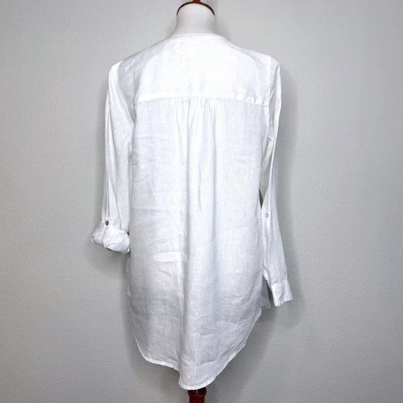 SIGRID OLSEN Linen Tunic Top MEDIUM White Beach Pockets Resortwear Lagenlook - Picture 5 of 9
